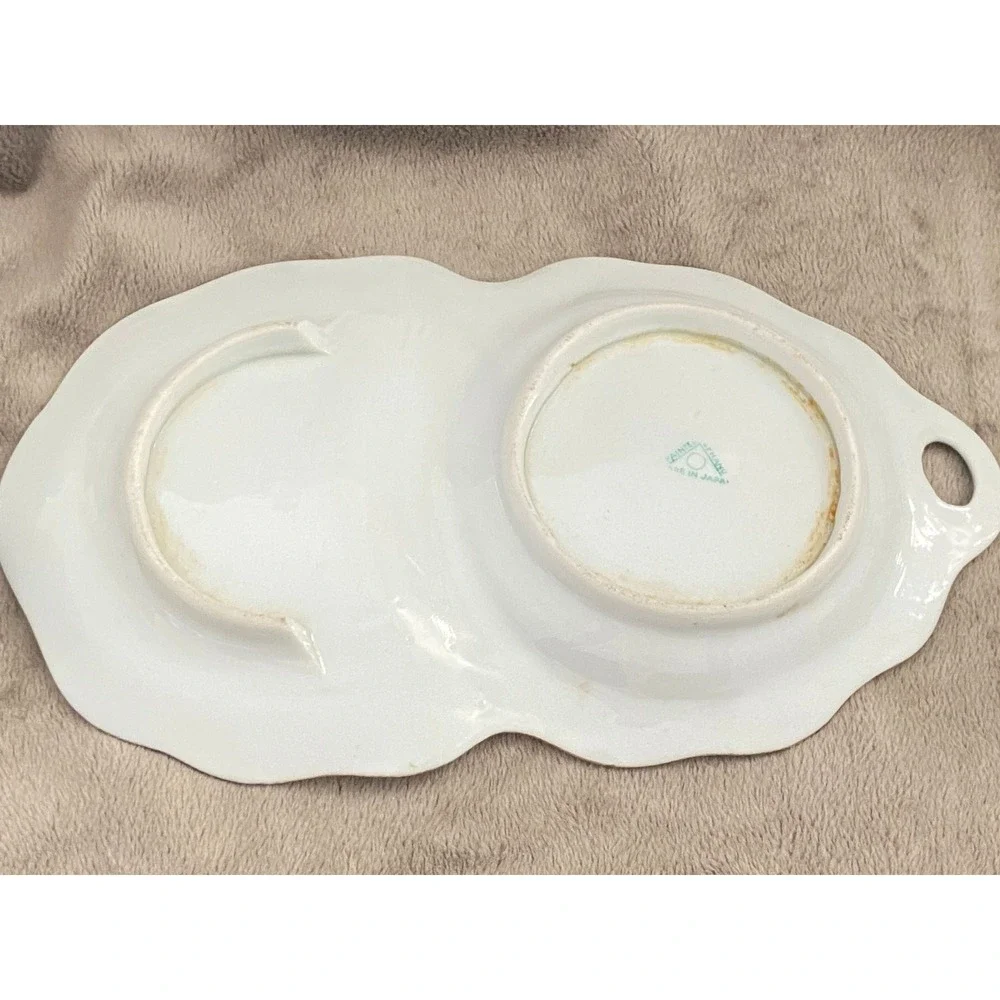 Vintage Hand Painted Japan Porcelain Snack Set Blue Heron Crane Tea Cup Tray